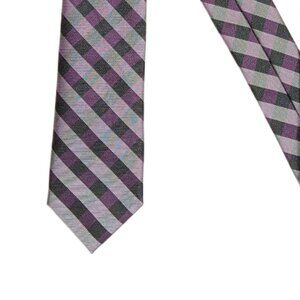 C&A Accessoires Plaid Tie Men’s 58” Purple Black Silver Designer Skinny Tie New